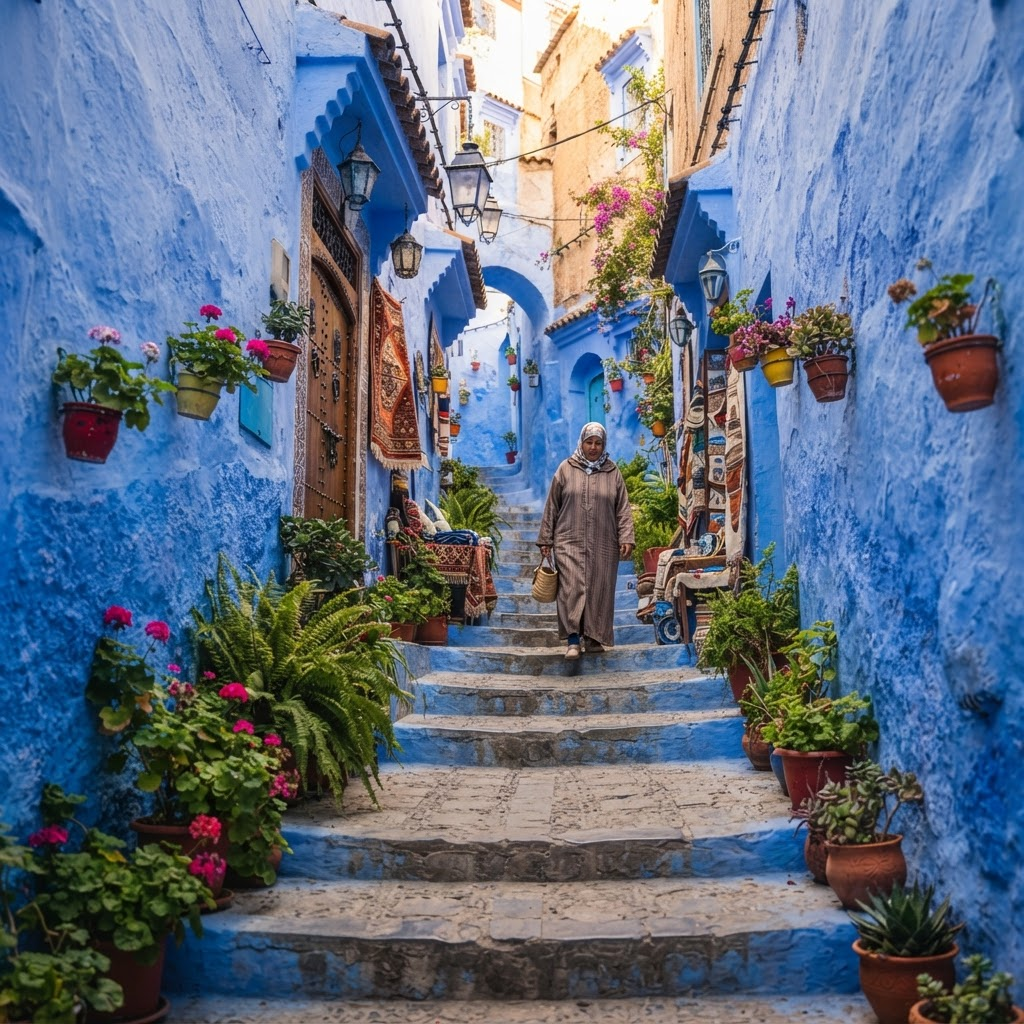 The blue-washed streets of Chefchaouen in the Rif Mountains